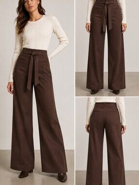 BCBG Generation NWT Pleated High Waist Wide Leg Trousers Brown Y2K M